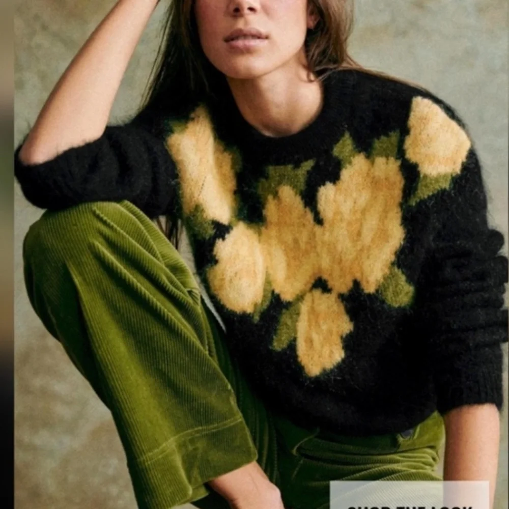 Sezane Women's Joko Black Sweater with Yellow Floral Pattern - Picture 1 of 3